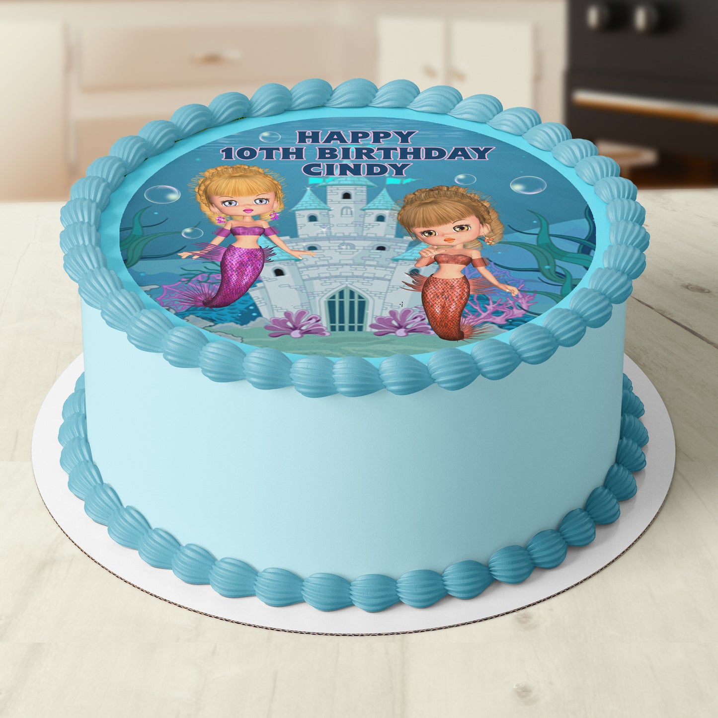 Mermaid Under The Sea Pre-cut Round Edible Cake Topper