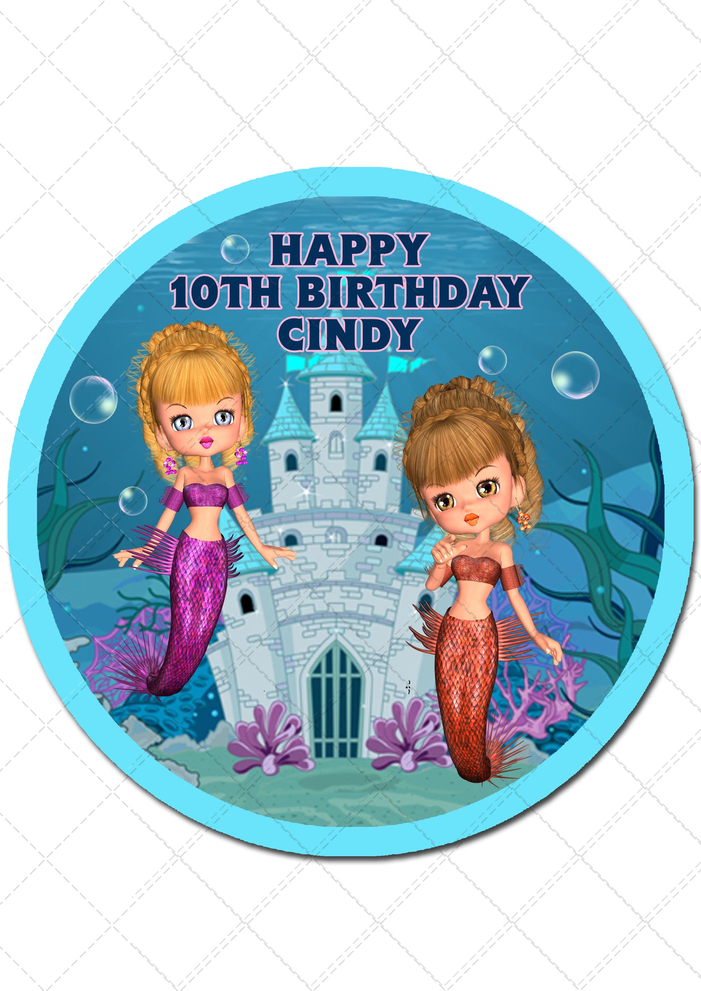 Mermaid Under The Sea Pre-cut Round Edible Cake Topper