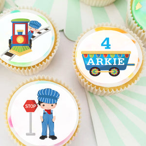 Train Conductor Pre-cut Edible Icing Cupcake or Cookie Toppers