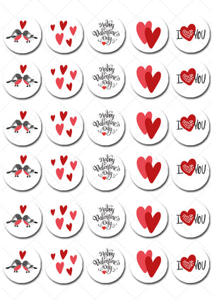 Valentines Day Love Pre-cut Mini Edible Cupcake or Cookie Toppers