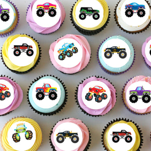 Monster Trucks Pre-cut Mini Edible Cupcake or Cookie Toppers