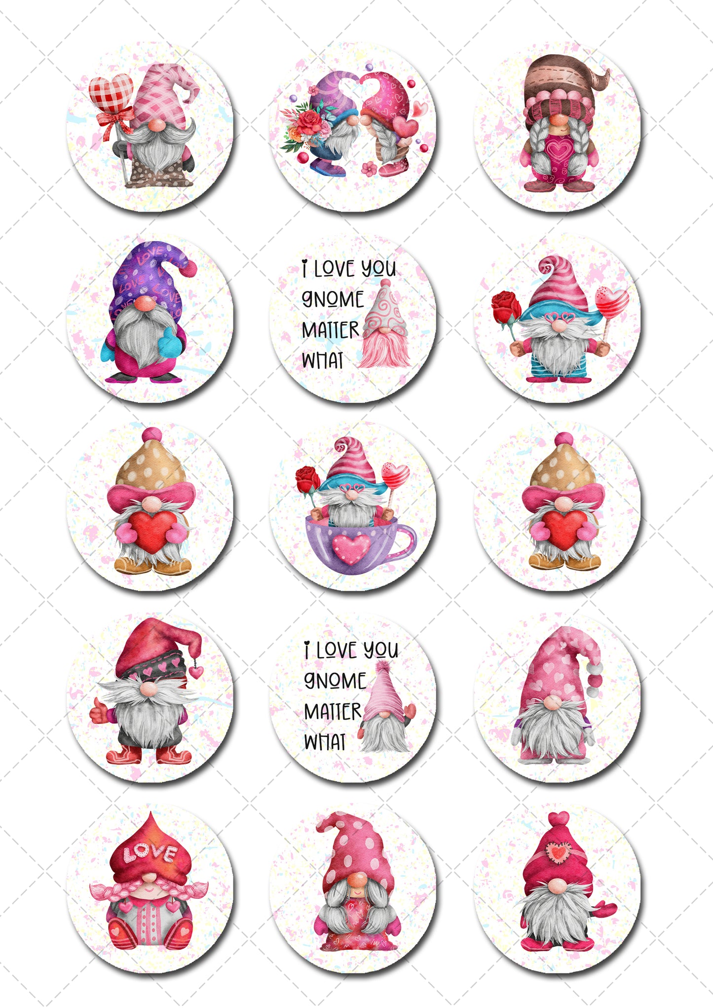 I Love You Gnome Matter What Pre-cut Edible Icing Cupcake or Cookie Toppers
