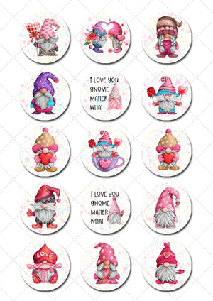 I Love You Gnome Matter What Pre-cut Edible Icing Cupcake or Cookie Toppers