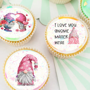 I Love You Gnome Matter What Pre-cut Edible Icing Cupcake or Cookie Toppers