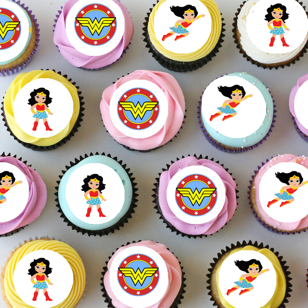 Wonderwoman Superhero Pre-cut Mini Edible Cupcake or Cookie Toppers