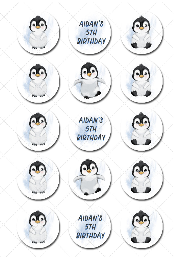 Penguin Pre-cut Edible Icing Cupcake or Cookie Toppers