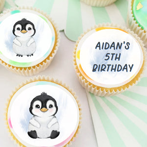 Penguin Pre-cut Edible Icing Cupcake or Cookie Toppers