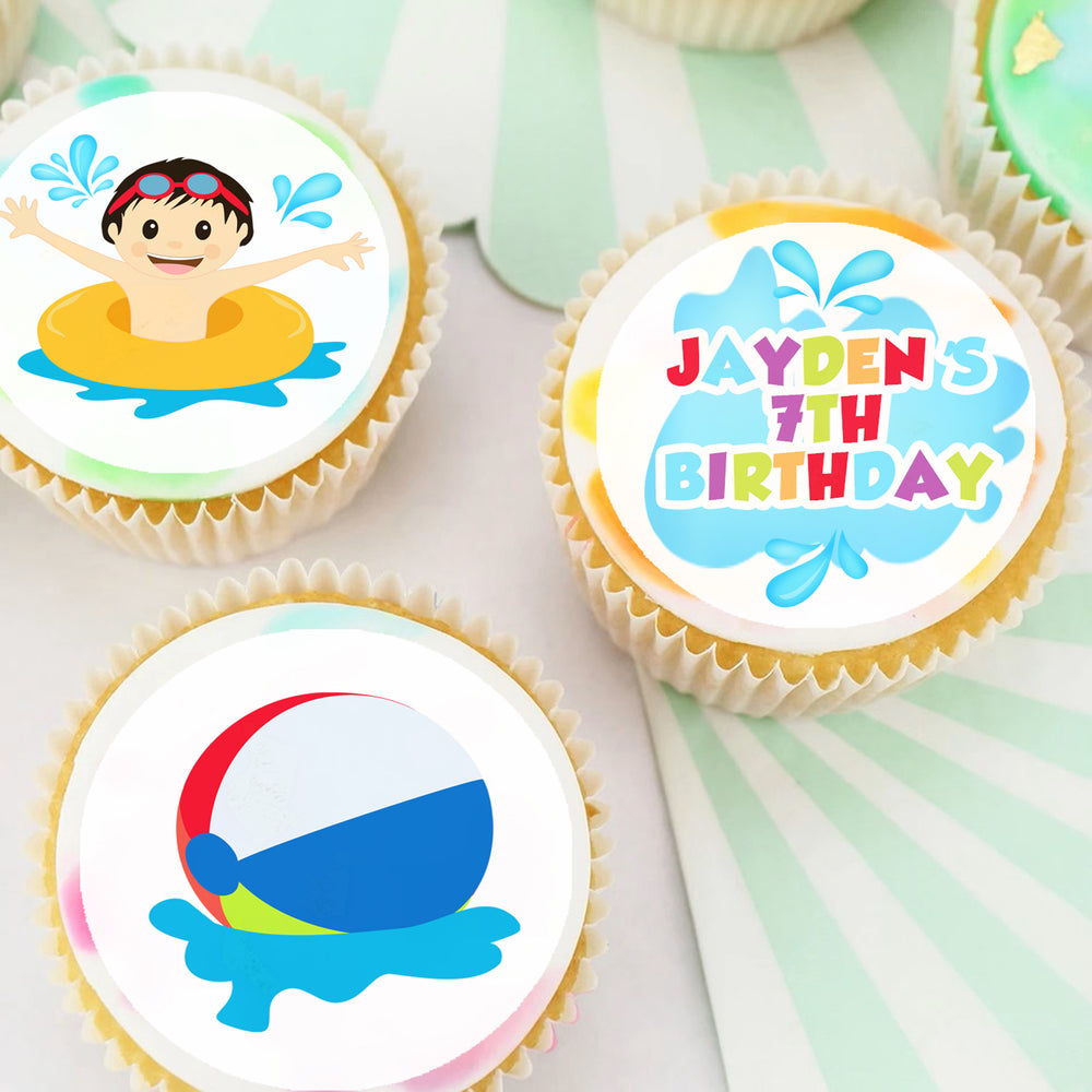 Pool Party Pre-cut Edible Icing Cupcake or Cookie Toppers
