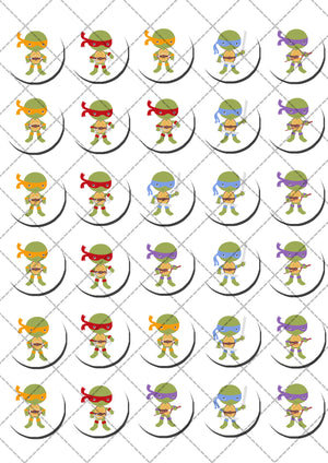 TMNT Ninja Turtles Pre-cut Mini Edible Cupcake or Cookie Toppers