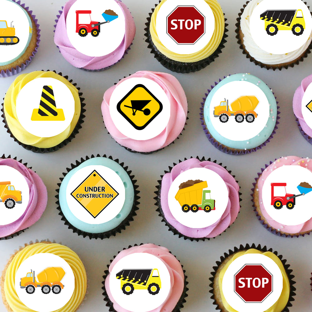 Construction Pre-cut Mini Edible Cupcake or Cookie Toppers