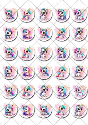 Rainbow Unicorns Pre-cut Mini Edible Cupcake or Cookie Toppers