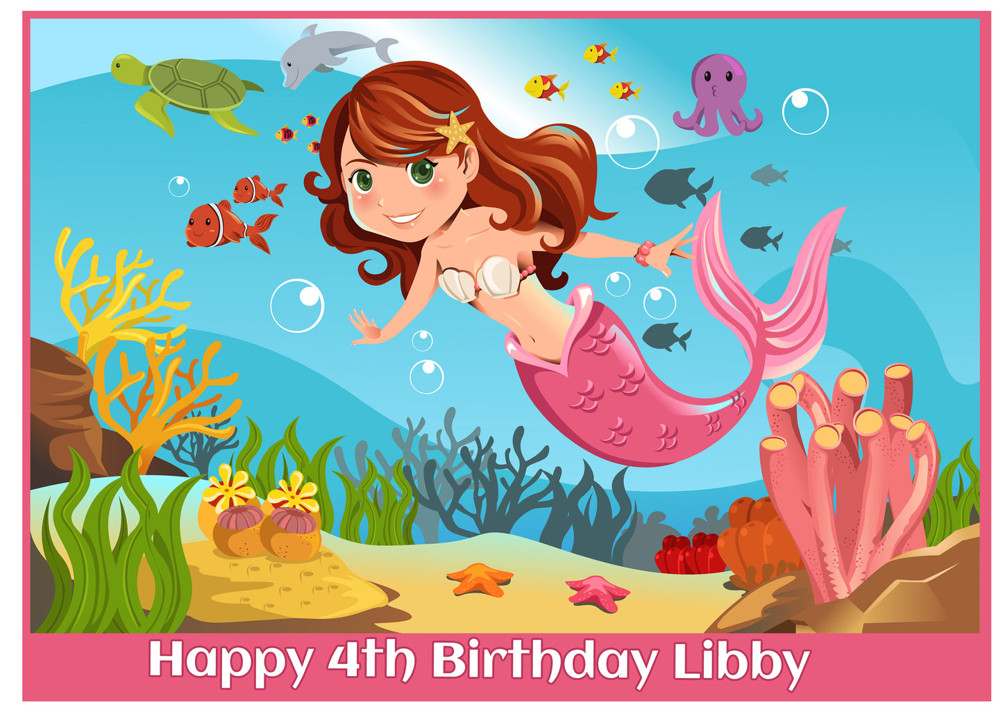 Mermaid Under The Sea Rectangle Edible Cake Topper