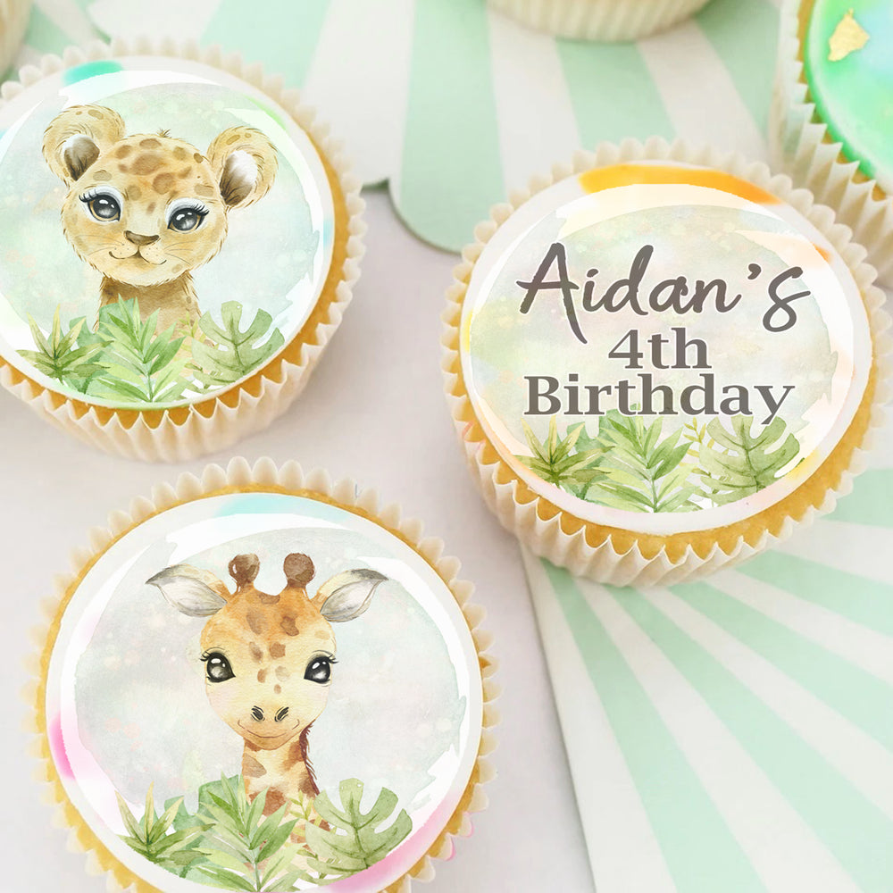 Jungle Animal Safari Pre-cut Edible Icing Cupcake or Cookie Toppers