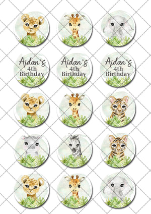 Jungle Animal Safari Pre-cut Edible Icing Cupcake or Cookie Toppers