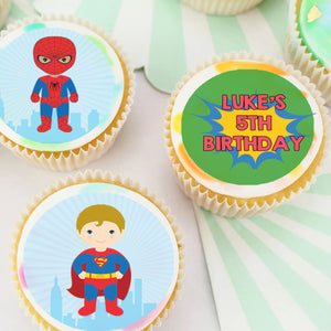 Superhero Boys Pre-cut Edible Icing Cupcake or Cookie Toppers