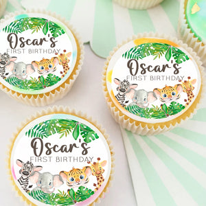 Jungle Animal Safari Pre-cut Edible Icing Cupcake or Cookie Toppers