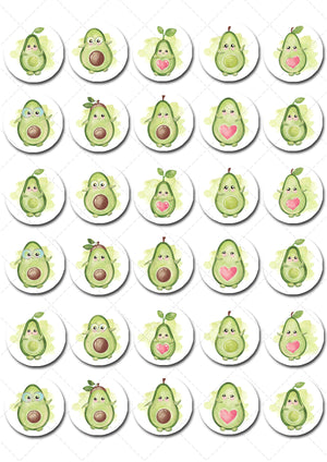 Avocado Avo Pre-cut Mini Edible Cupcake or Cookie Toppers