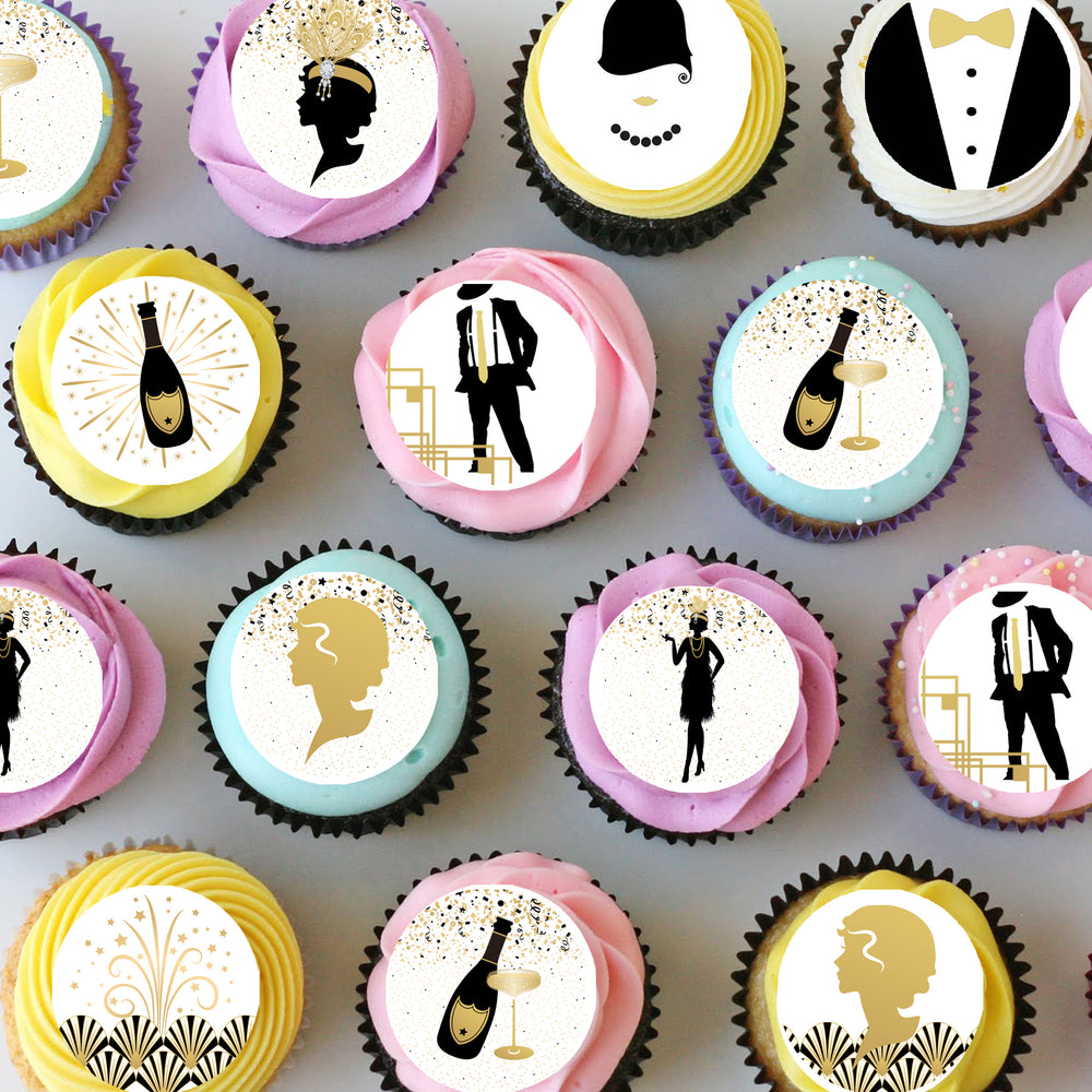 Great Gatsby Pre-cut Mini Edible Cupcake or Cookie Toppers