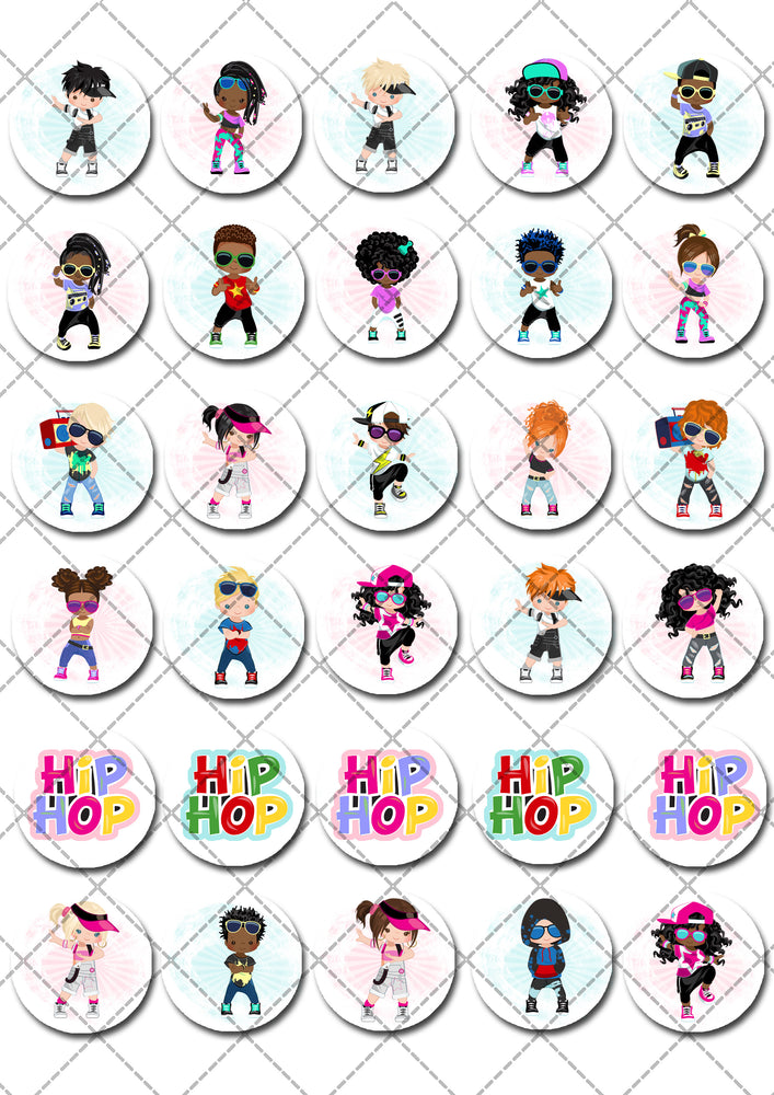 Hip Hop Dance Pre-cut Mini Edible Icing Cupcake or Cookie Toppers