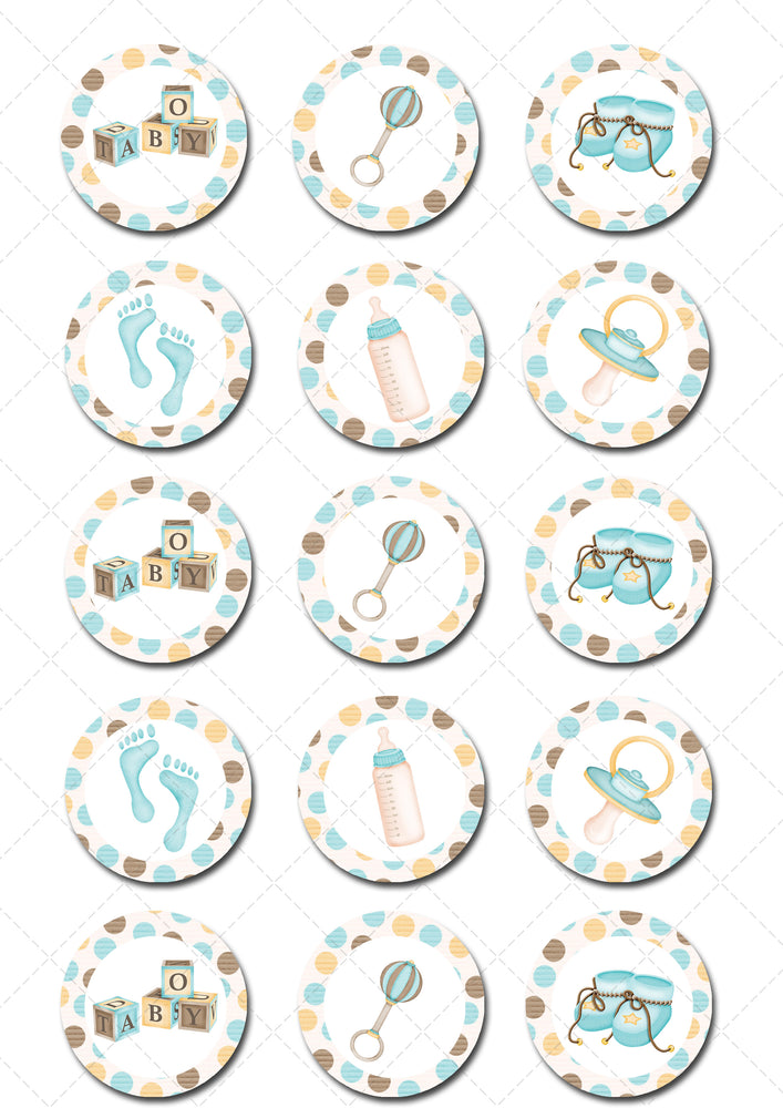 Baby Boy Pre-cut Edible Icing Cupcake or Cookie Toppers