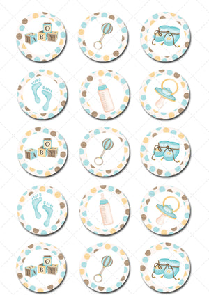 Baby Boy Pre-cut Edible Icing Cupcake or Cookie Toppers