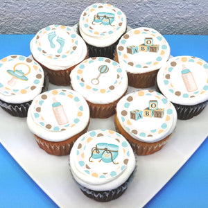 Baby Boy Pre-cut Edible Icing Cupcake or Cookie Toppers