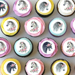 Floral Horse Pre-cut Mini Edible Cupcake or Cookie Toppers