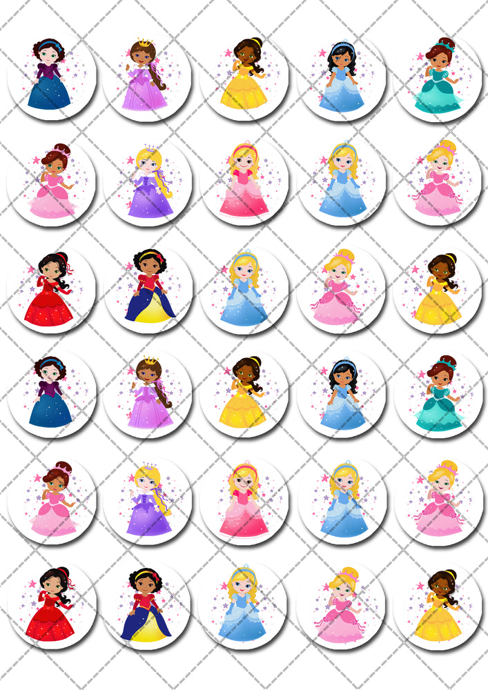 Disney Princess Inspired Pre-cut Mini Edible Icing Cupcake or Cookie Toppers