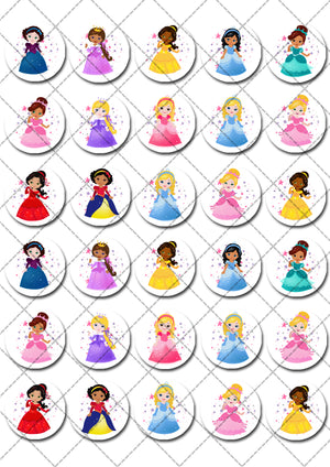 Disney Princess Inspired Pre-cut Mini Edible Icing Cupcake or Cookie Toppers