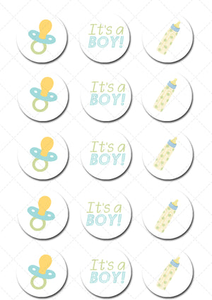 Baby Boy Pre-cut Edible Icing Cupcake or Cookie Toppers