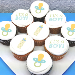 Baby Boy Pre-cut Edible Icing Cupcake or Cookie Toppers