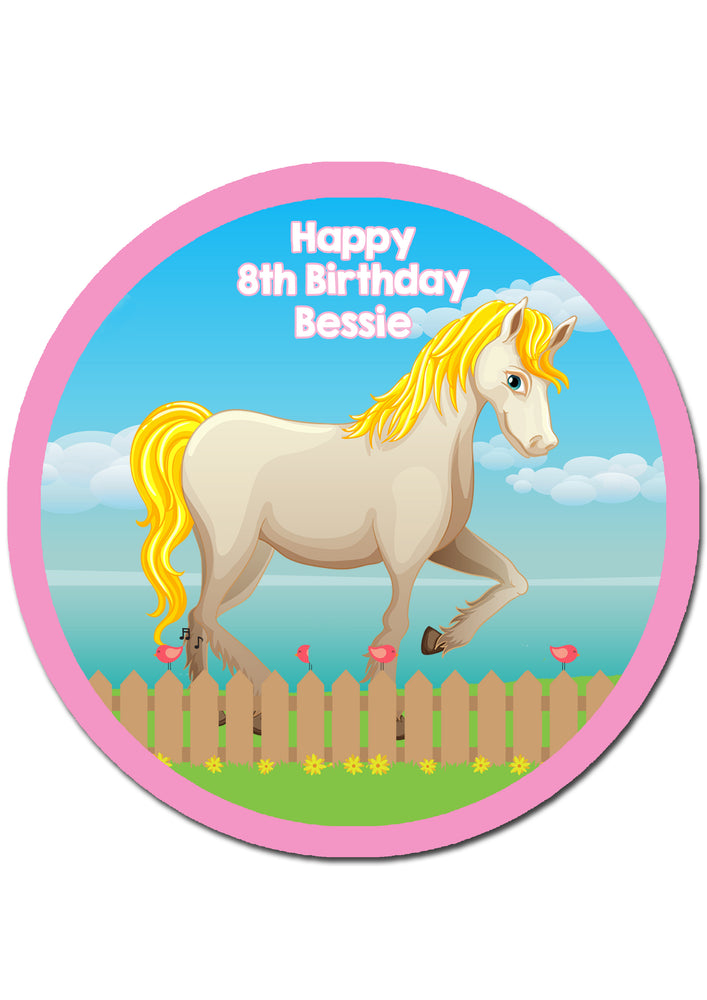 Horse Themed Round Edible Cake Topper