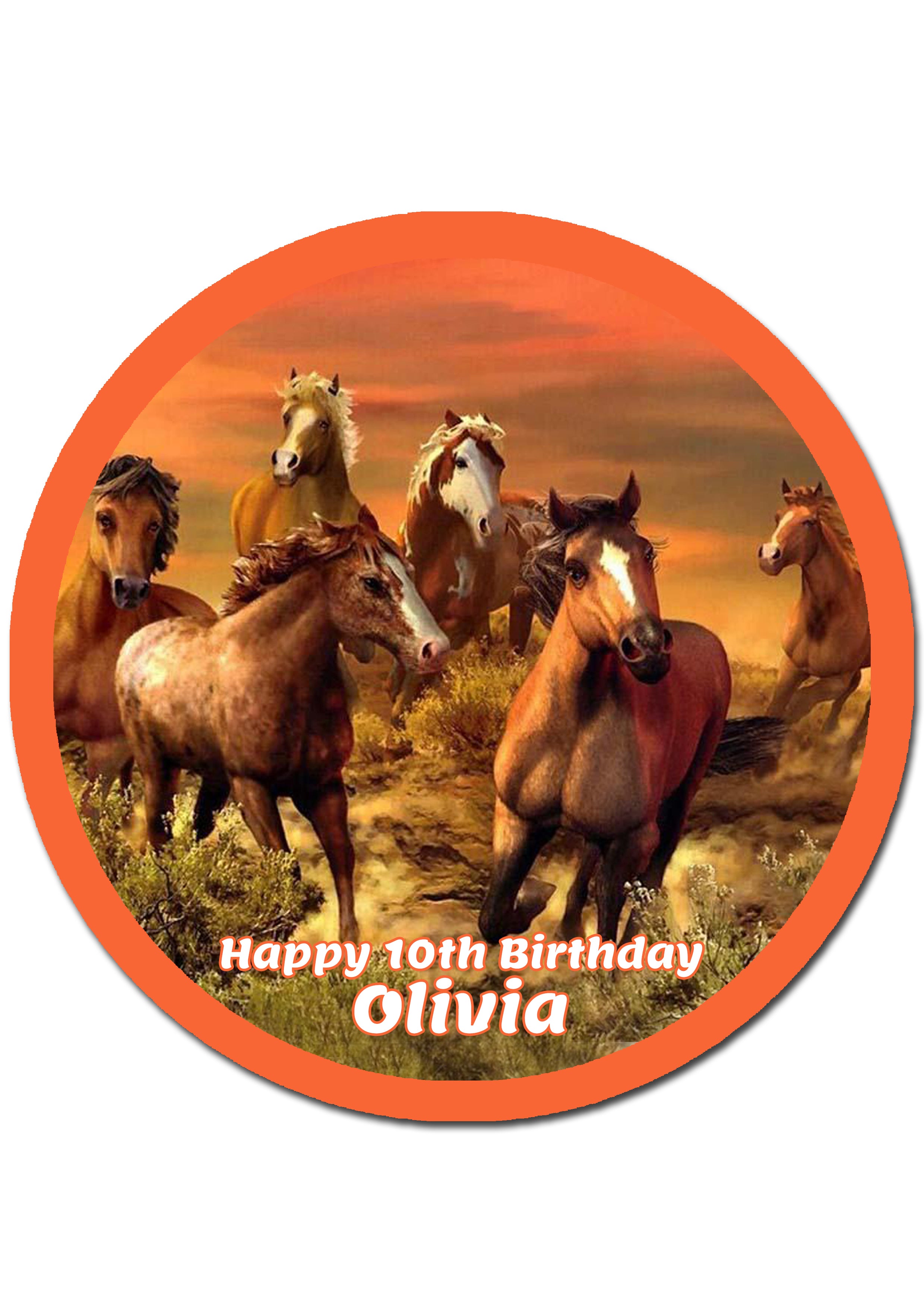 SweetJumbo Personalised Horse Pony Edible Cake Topper – Round Icing Sheet, Multicoloured