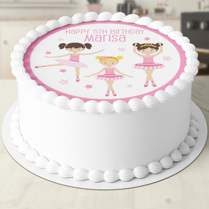Ballerina Round Edible Icing Cake Topper