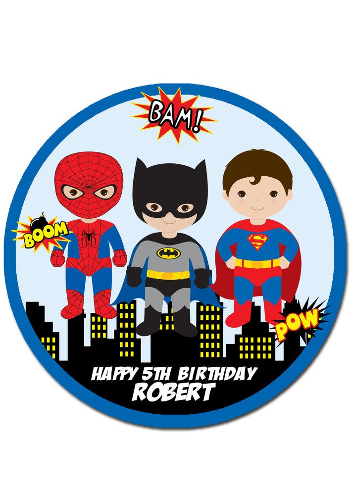 Superhero Boys Round Edible Cake Topper