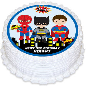 Superhero Boys Round Edible Cake Topper