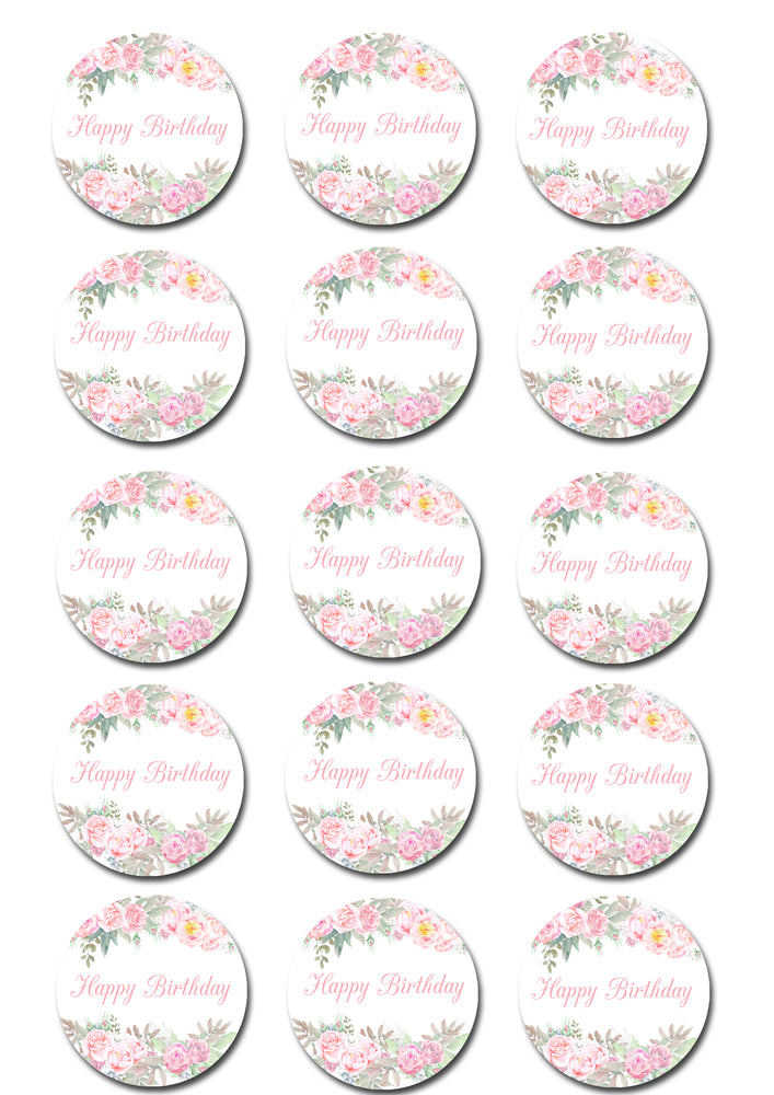 Floral Birthday Edible Cupcake Toppers