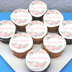 Floral Birthday Edible Cupcake Toppers