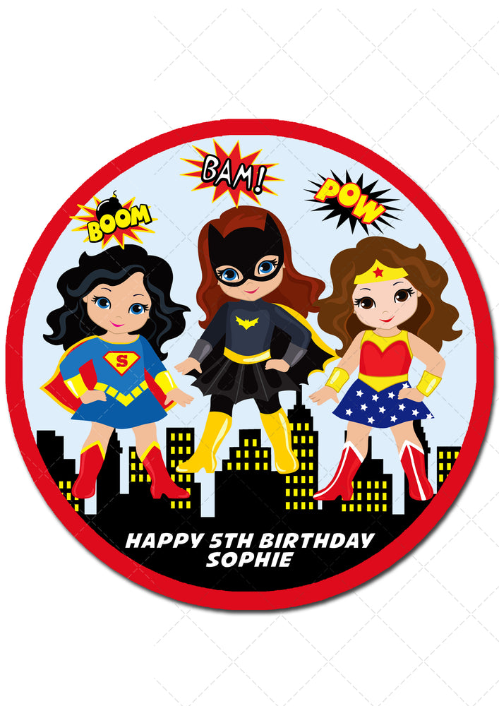 Superhero Girls Round Edible Cake Topper