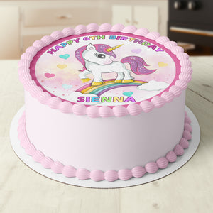 Rainbow Unicorn Horse Round Edible Cake Topper