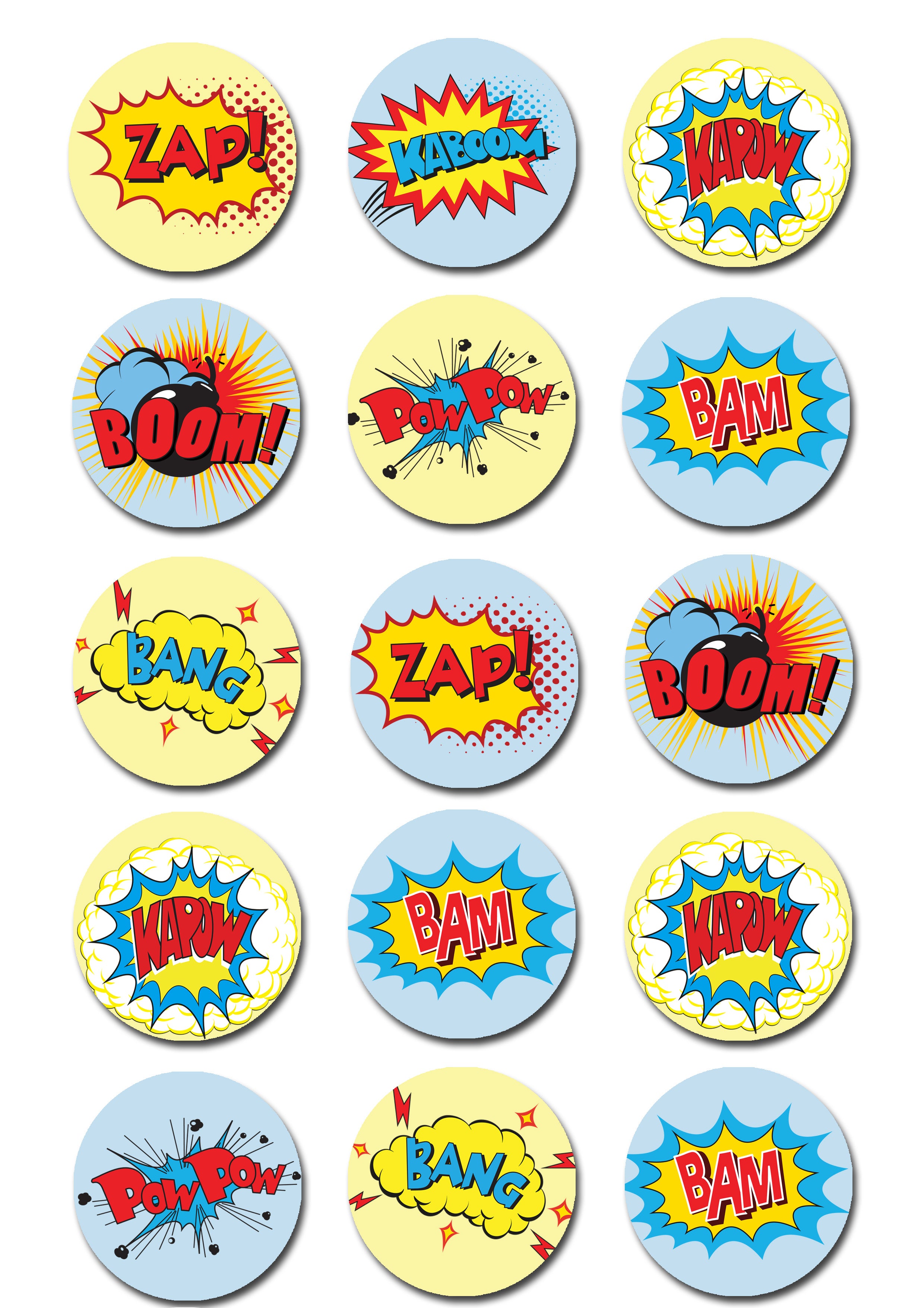 Superhero Burst Words Edible Cupcake Toppers – Deezee Designs