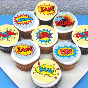 Superhero Burst Words Edible Cupcake Toppers