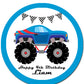 Monster Truck Round Edible Cake Topper