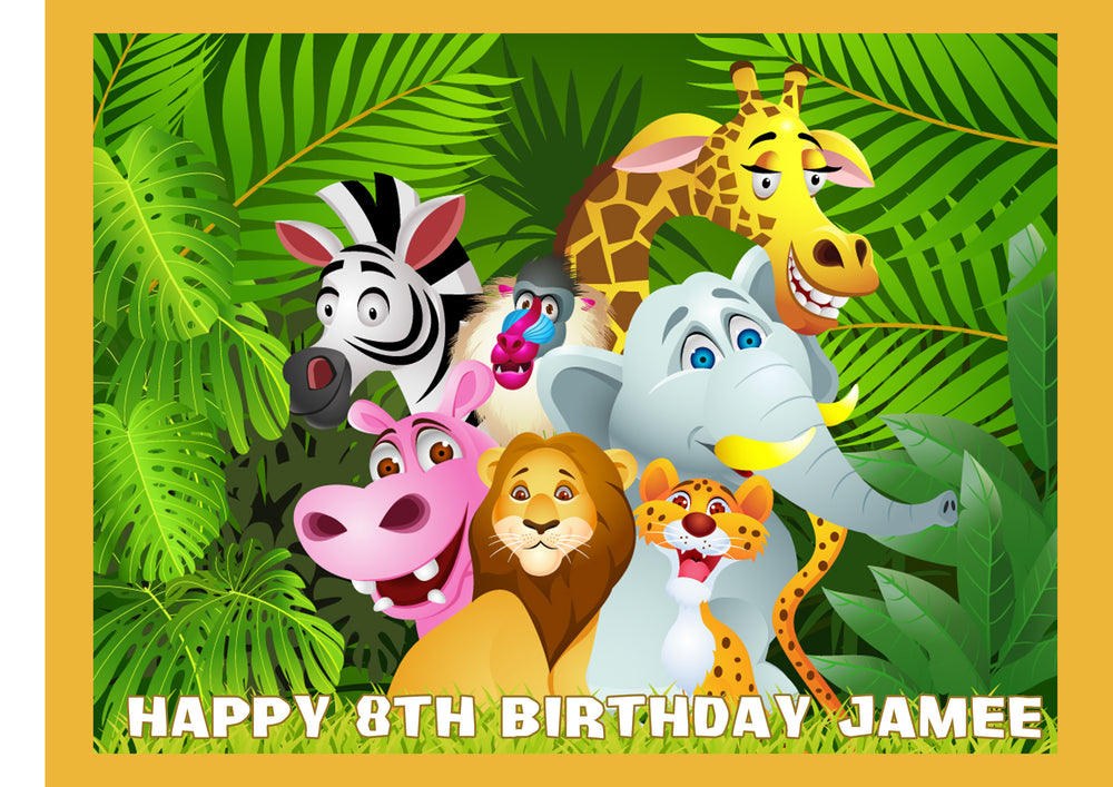 Jungle Animals Rectangle Edible Icing Cake Topper
