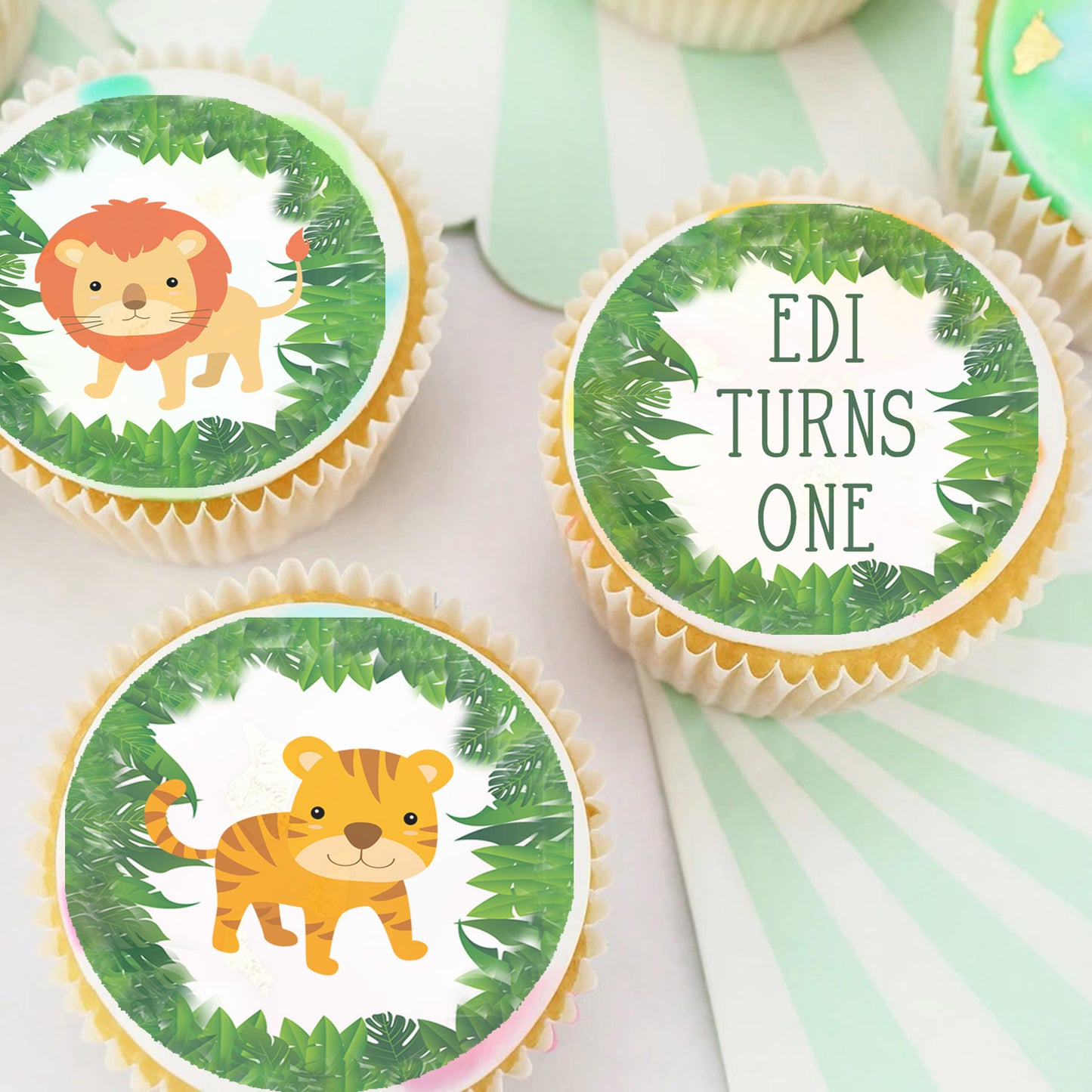 Jungle Animal Safari Pre-cut Edible Icing Cupcake or Cookie Toppers