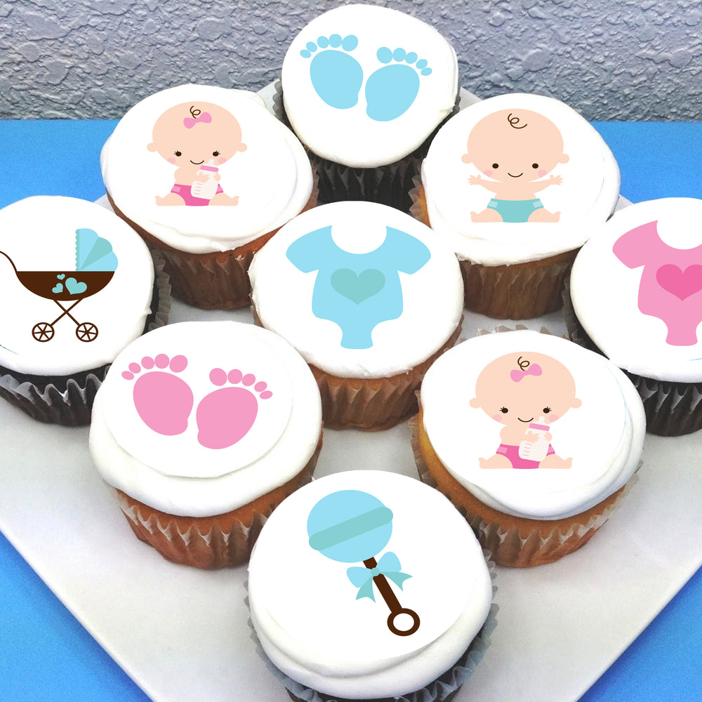 Baby Boy Baby Girl Pre-cut Edible Icing Cupcake Toppers