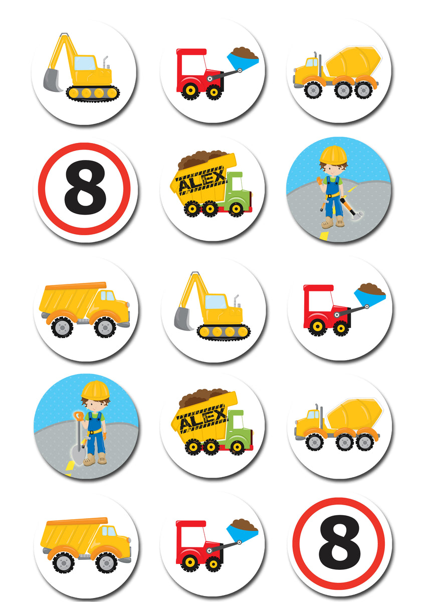 Construction Themed Edible Cupcake Toppers Deezee Designs