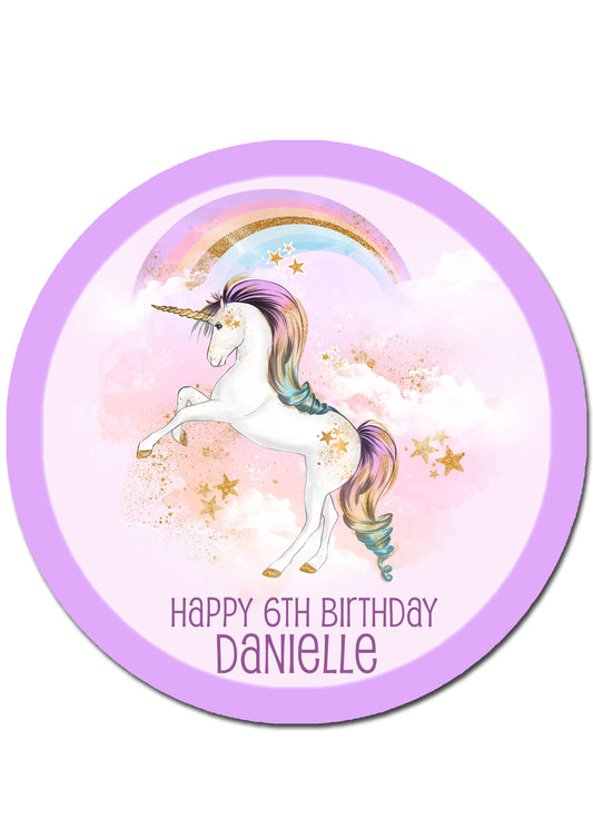 Rainbow Unicorn Round Edible Cake Topper