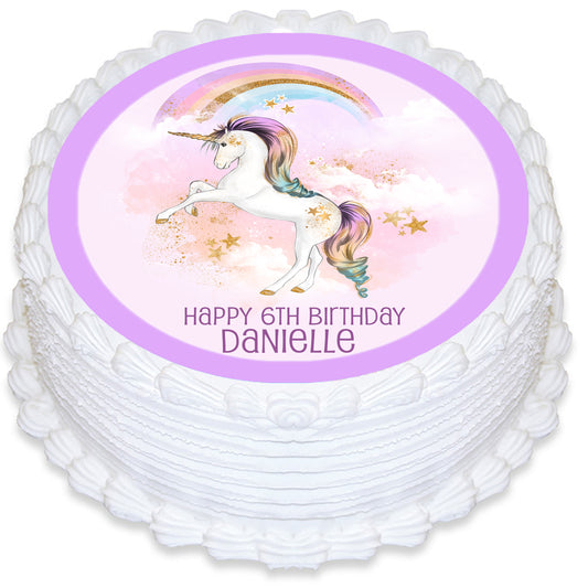 Rainbow Unicorn Round Edible Cake Topper