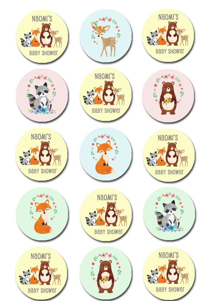 Forest Animals Baby Shower Edible Cupcake Toppers